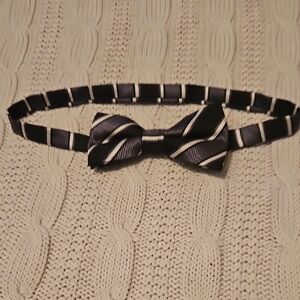 Boys Adjustable Black and White Striped Bow Tie